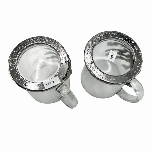 NWT SET OF 2 SILVER METAL SKELETON HAND GLASS MUGS HALLOWEEEN GOTHIC UNDEAD - Picture 6 of 7